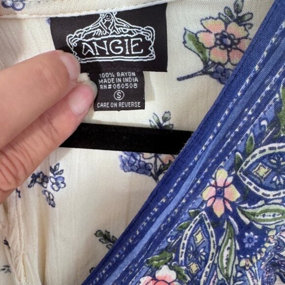 Angie Floral Print Mini Dress V Neck Tassel Drawstring Waist Boho Small - Picture 3 of 6